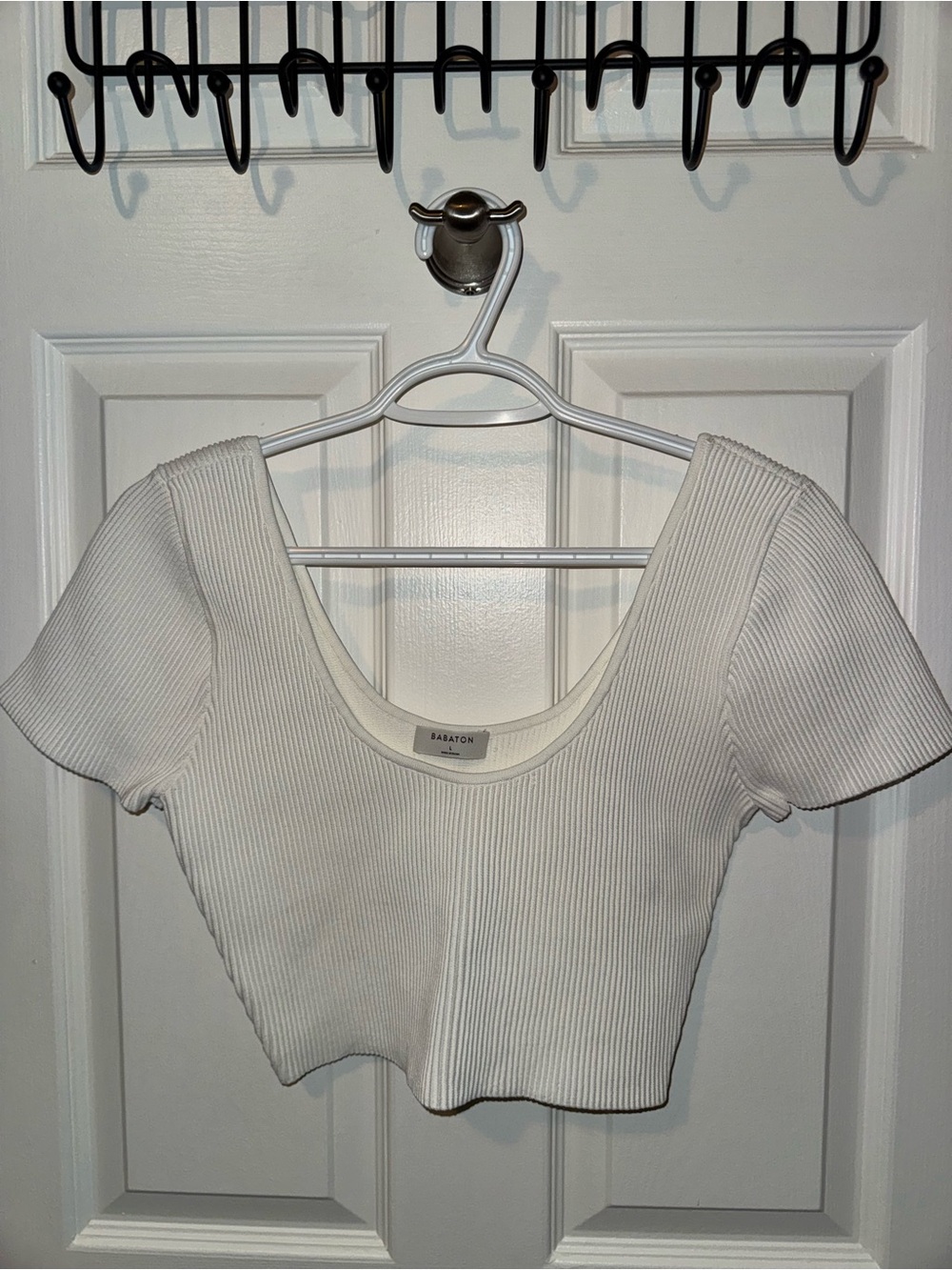 Babaton Sculpt Knit Scoopneck Top Ribbed Crop White Size Large